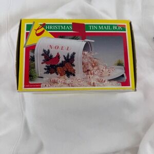 Christmas Tin‎ Mailbox Cardinal Noel Holiday Decor Candy Nut Storage